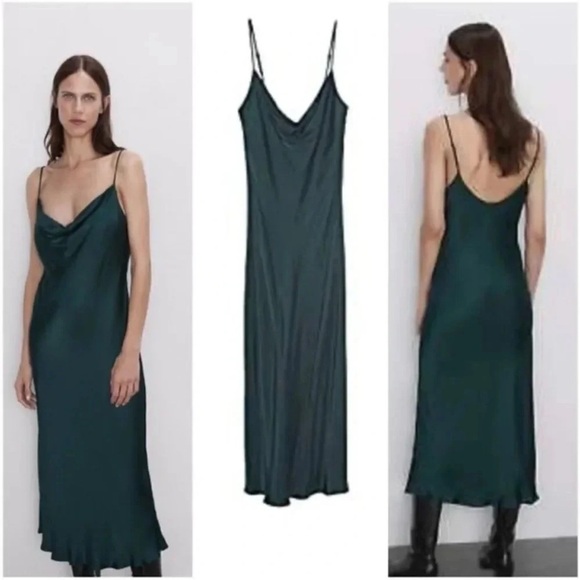 Zara emerald green midi cowl slip dress - Picture 7 of 9